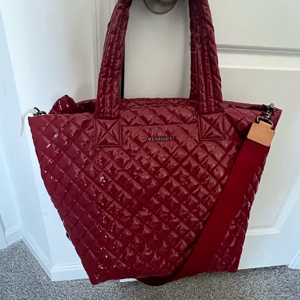 MZ Wallace Red Quilted Tote Bag with Detachable Strap (Medium) - Picture 2 of 3
